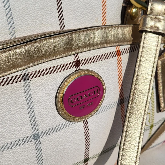 Coach Peyton Tattersall Plaid Satchel F19177 Shoulder Bag Purse - Picture 3 of 14